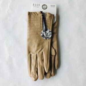 Elle  Women’s Gloves With Lining Tan  Patterned Faux Leather